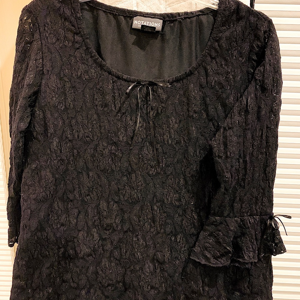 Black floral sheer shirt. Size L